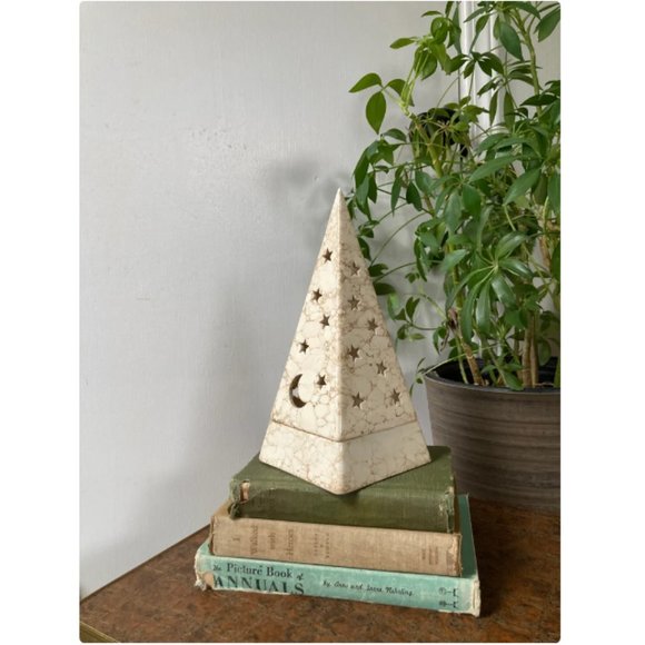Vintage Accents Vtg Galaxy Cream Tan Sun Moon Ceramic Pyramid